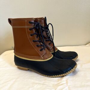 Lands End Women’s Insulated Plaid Lined Waterproof Duck Boots, Hazelnut- 9 B